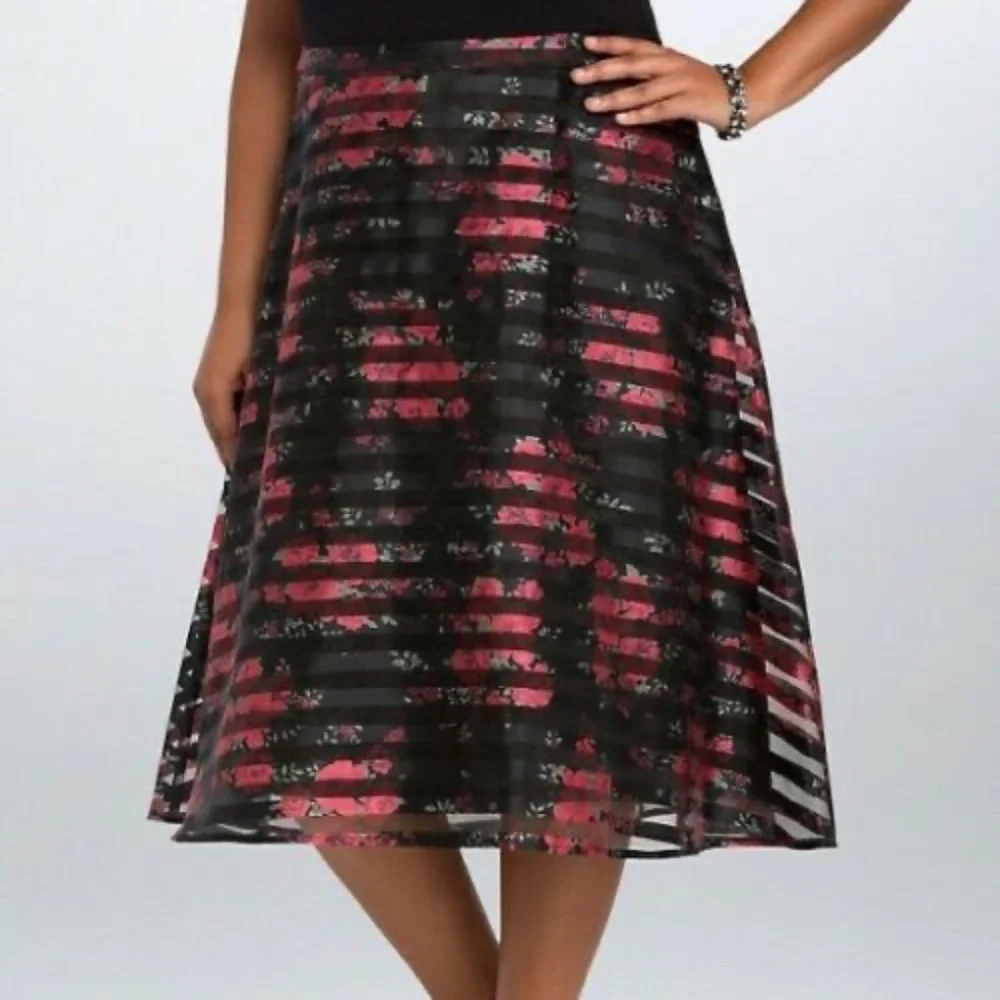 Torrid Skirt Floral Shadow Stripe Print Midi